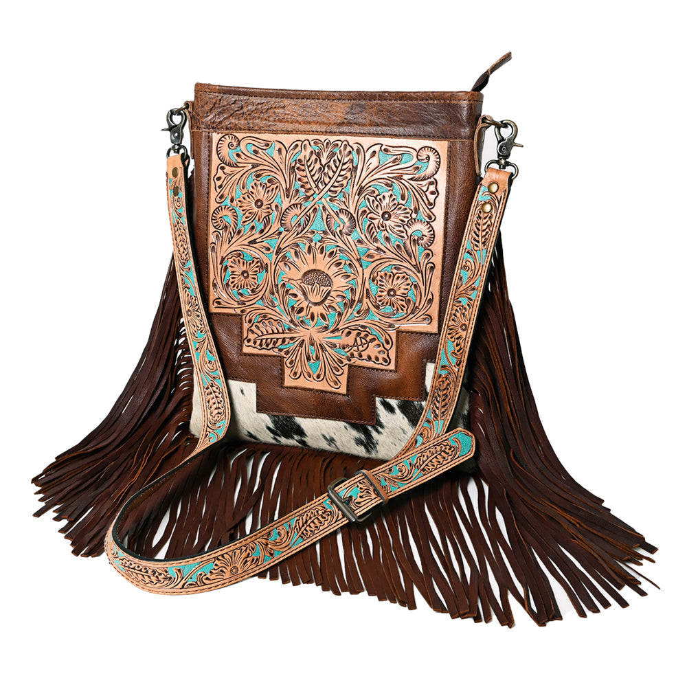 American Darling Messenger Hand Tooled Hair-On Genuine Leather