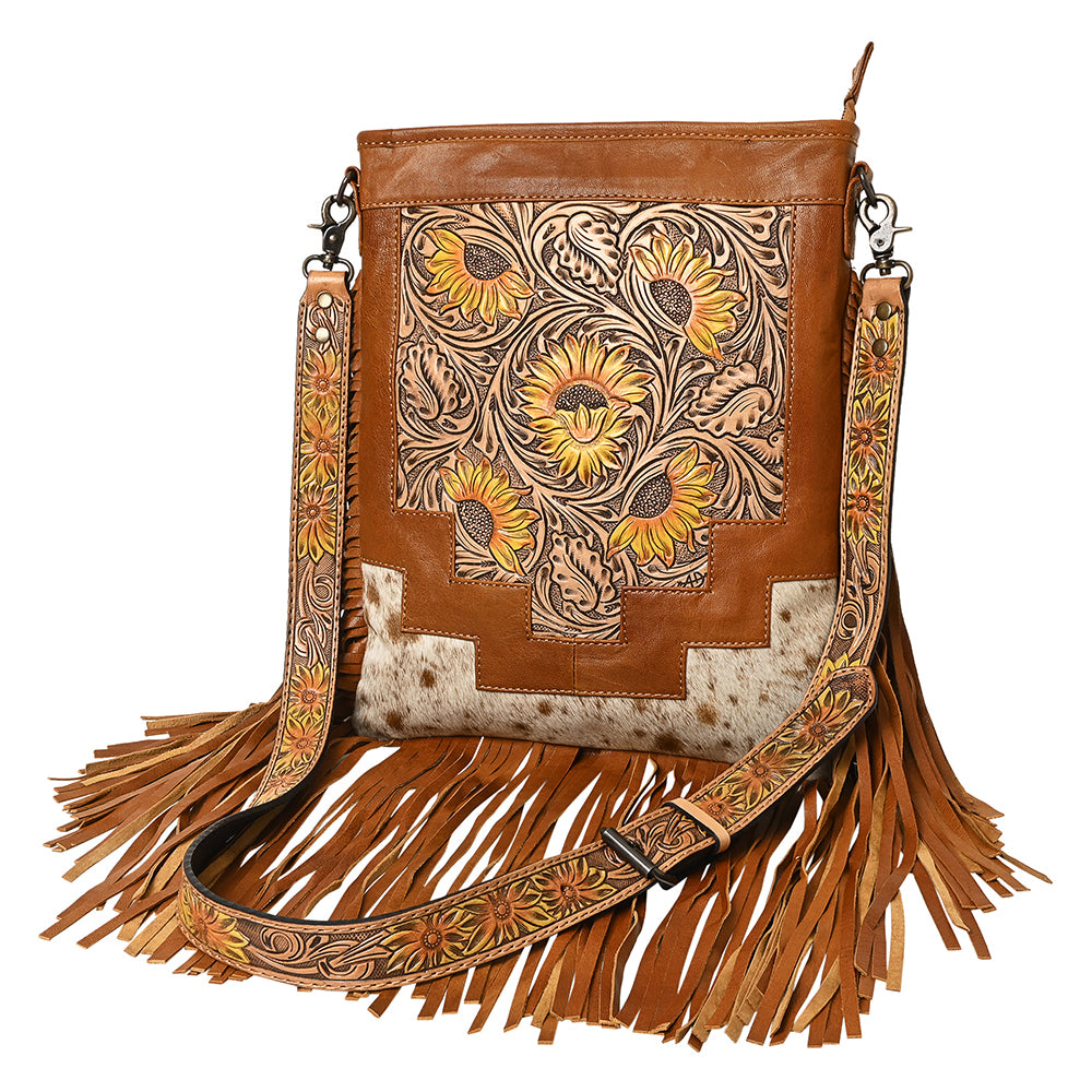 American Darling Messenger Hand Tooled Hair-On Genuine Leather