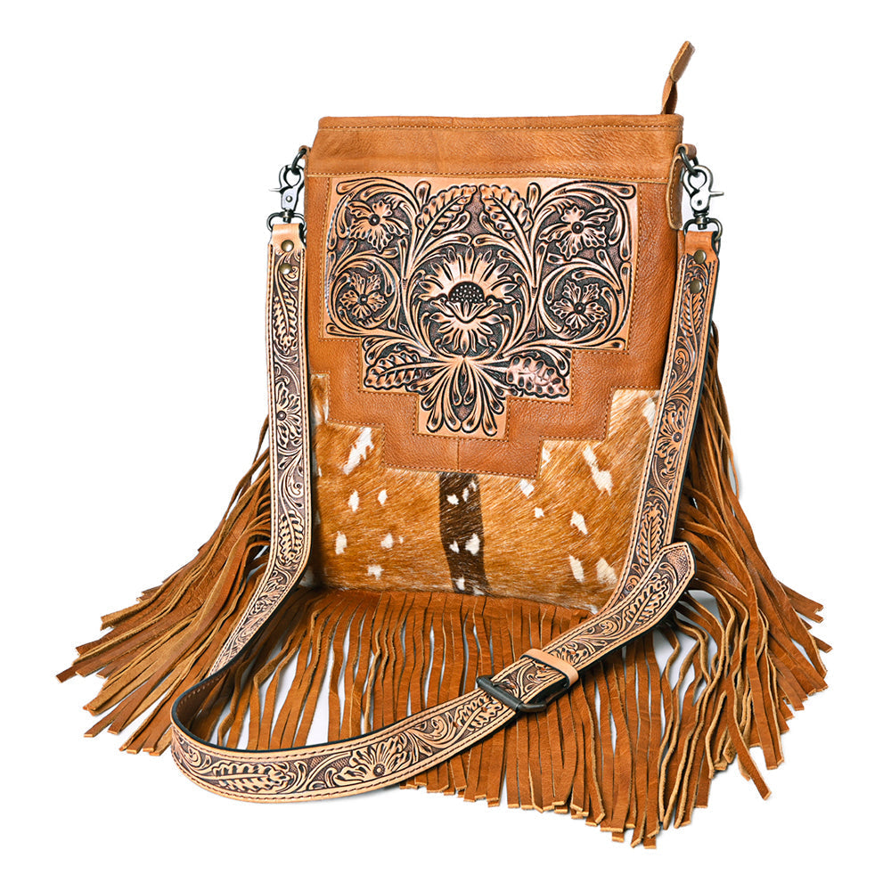American Darling Messenger Hand Tooled Hair-On Genuine Leather