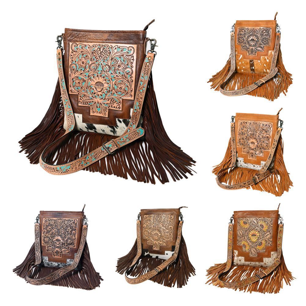 American Darling Messenger Hand Tooled Hair-On Genuine Leather