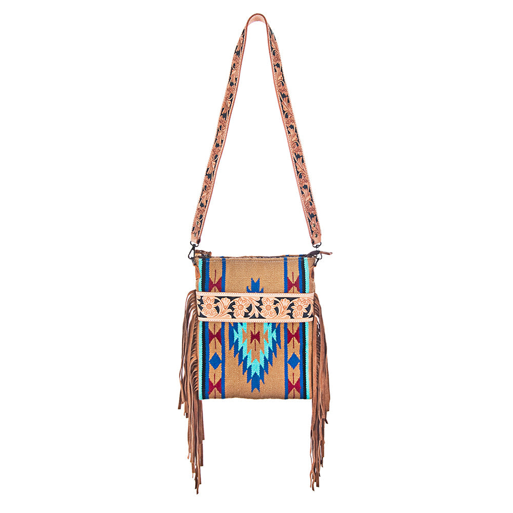 American Darling Crossbody Hand Tooled Saddle Blanket Genuine Leather