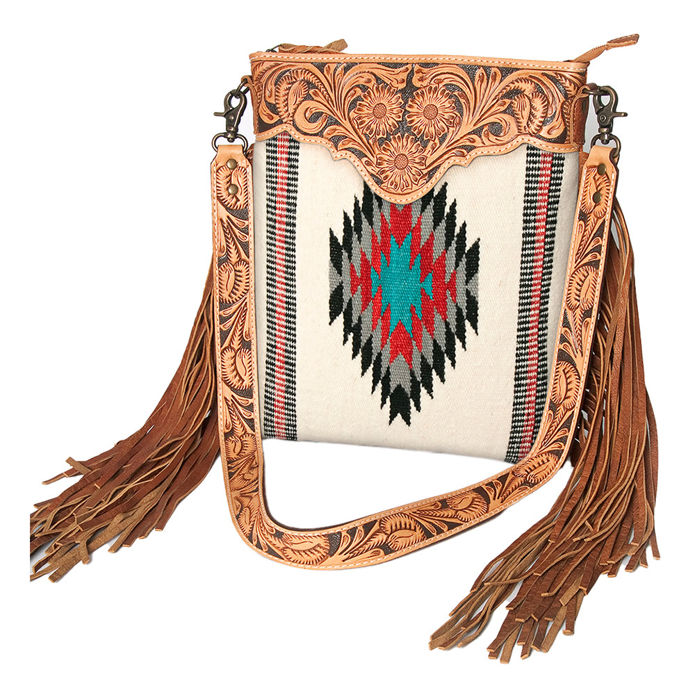 American Darling Crossbody Hand Tooled Saddle Blanket Genuine Leather