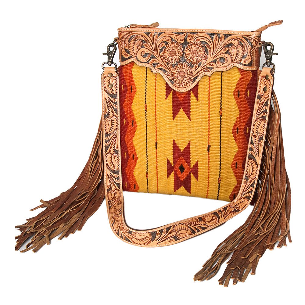 American Darling Crossbody Hand Tooled Saddle Blanket Genuine Leather