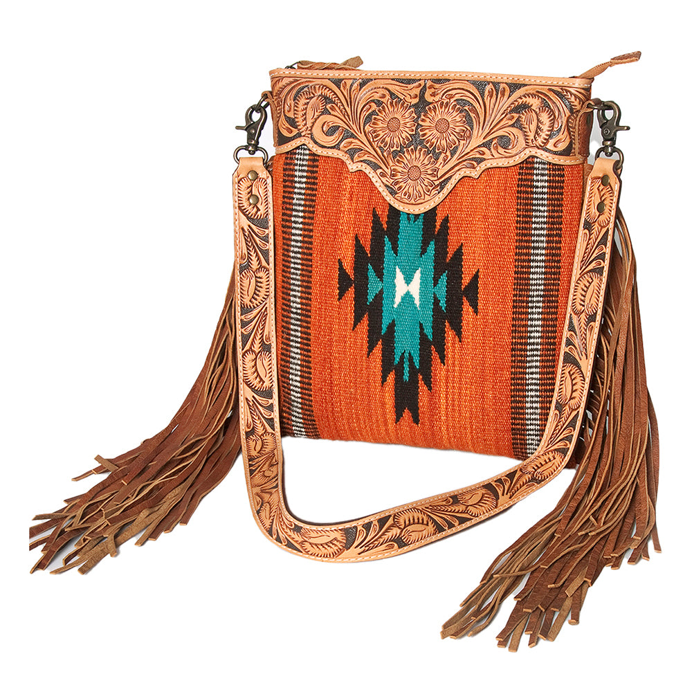 American Darling Crossbody Hand Tooled Saddle Blanket Genuine Leather