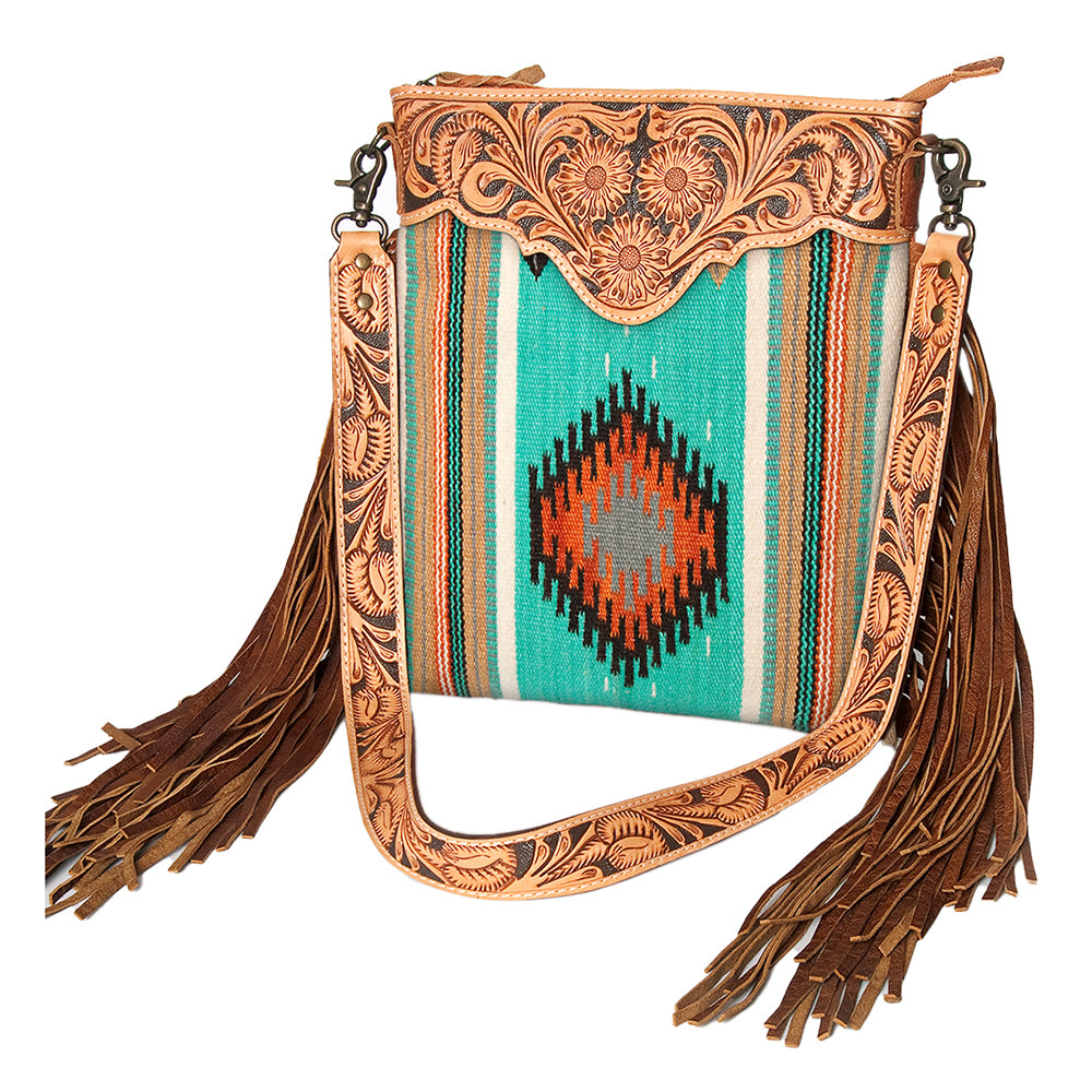 American Darling Crossbody Hand Tooled Saddle Blanket Genuine Leather