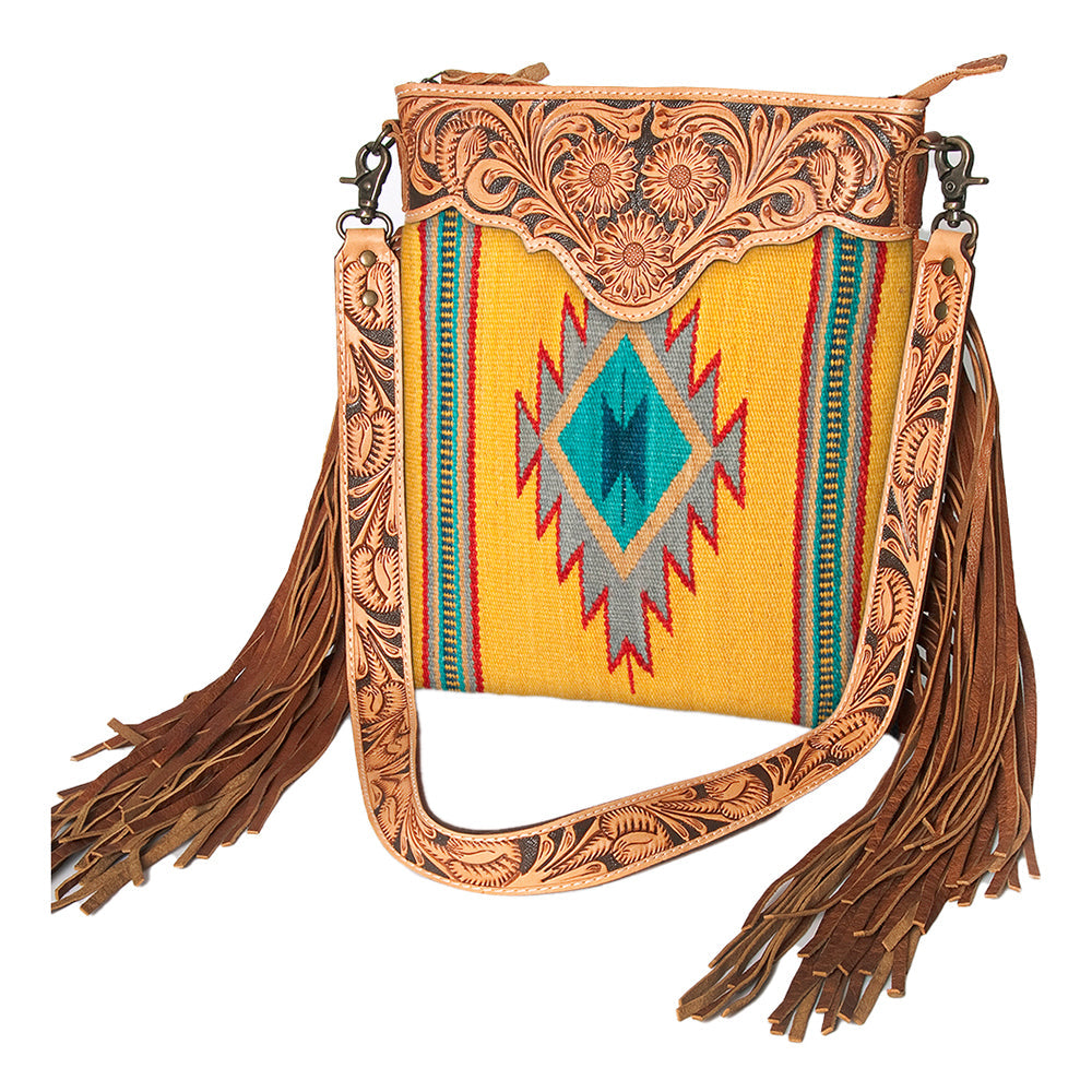American Darling Crossbody Hand Tooled Saddle Blanket Genuine Leather
