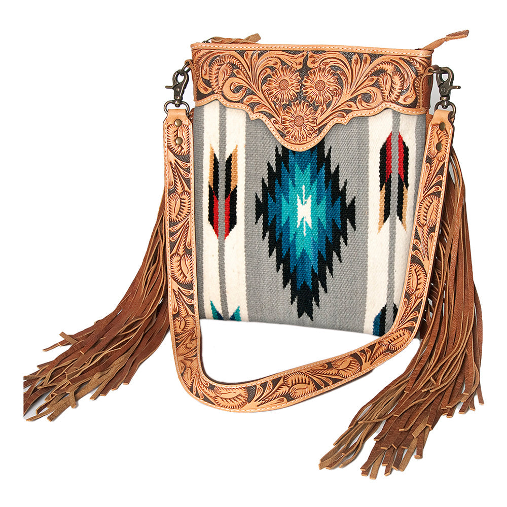 American Darling Crossbody Hand Tooled Saddle Blanket Genuine Leather