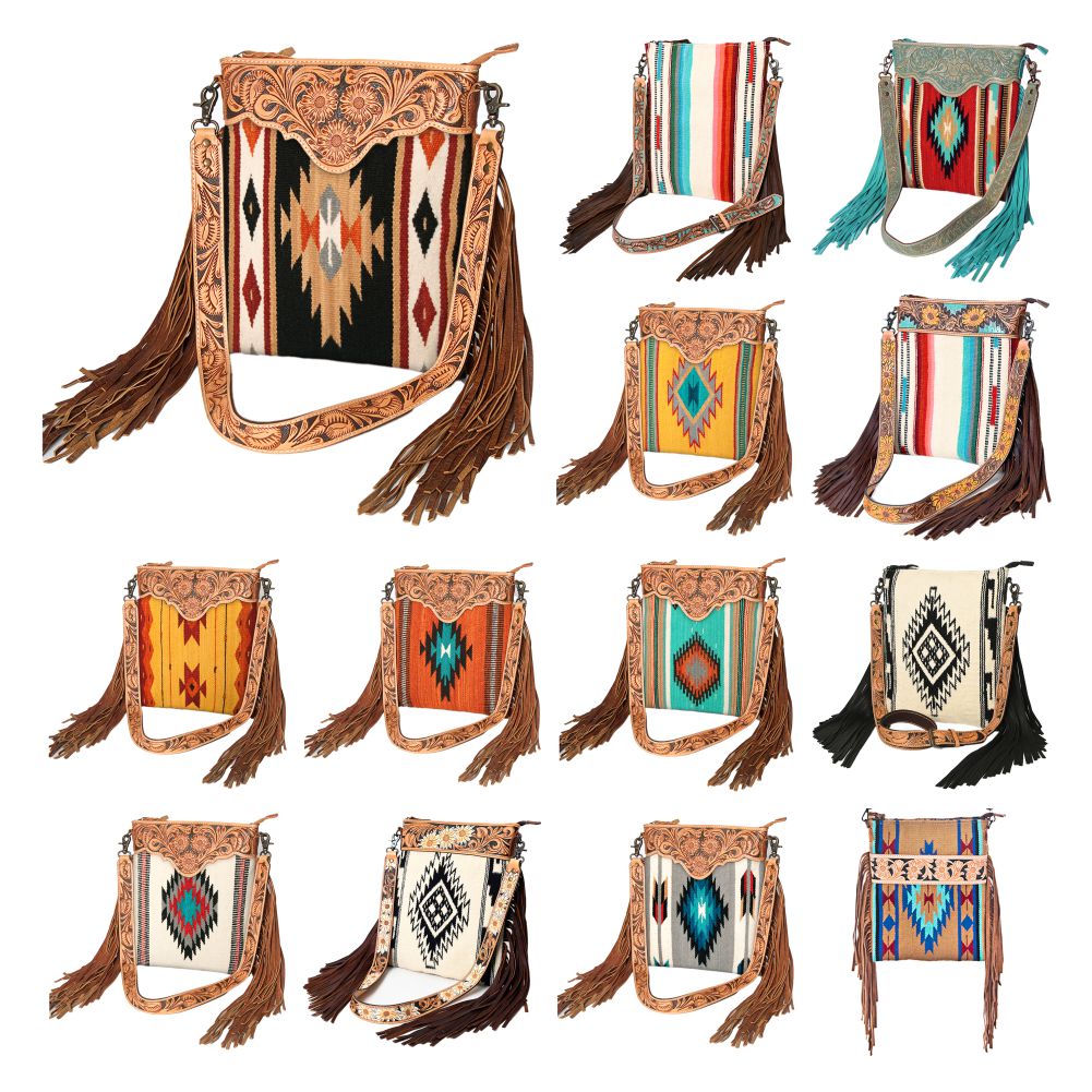 American Darling Crossbody Hand Tooled Saddle Blanket Genuine Leather