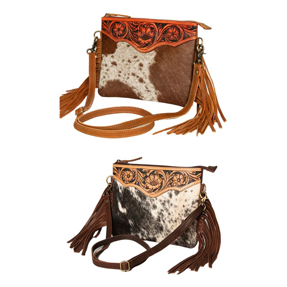 American Darling Small Crossbody Hand Tooled Hair-On Genuine Leather