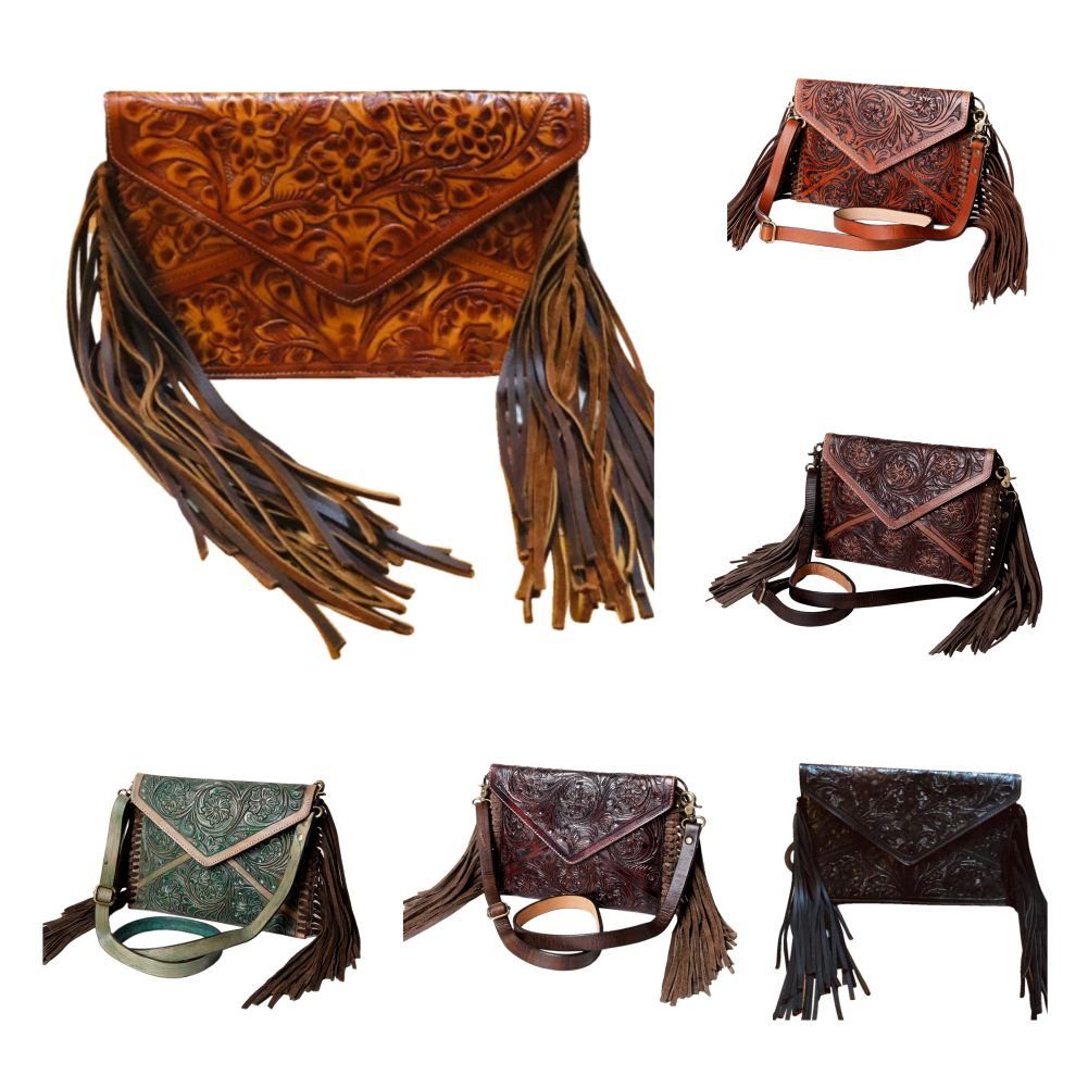 American Darling Hand-Tooled Genuine Leather Envelope Bag