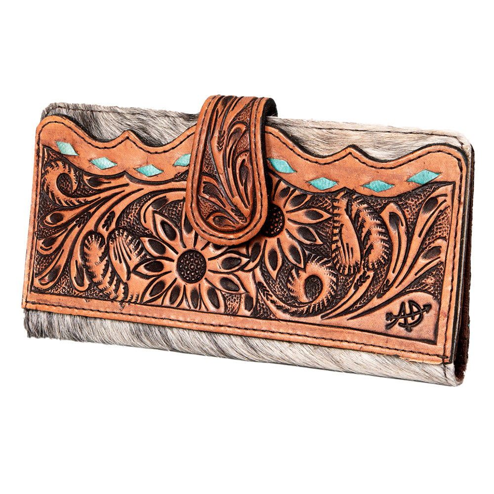 American Darling Hand-Tooled Hair-On Genuine Leather Wallet