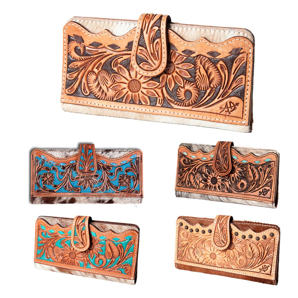 American Darling Hand-Tooled Hair-On Genuine Leather Wallet