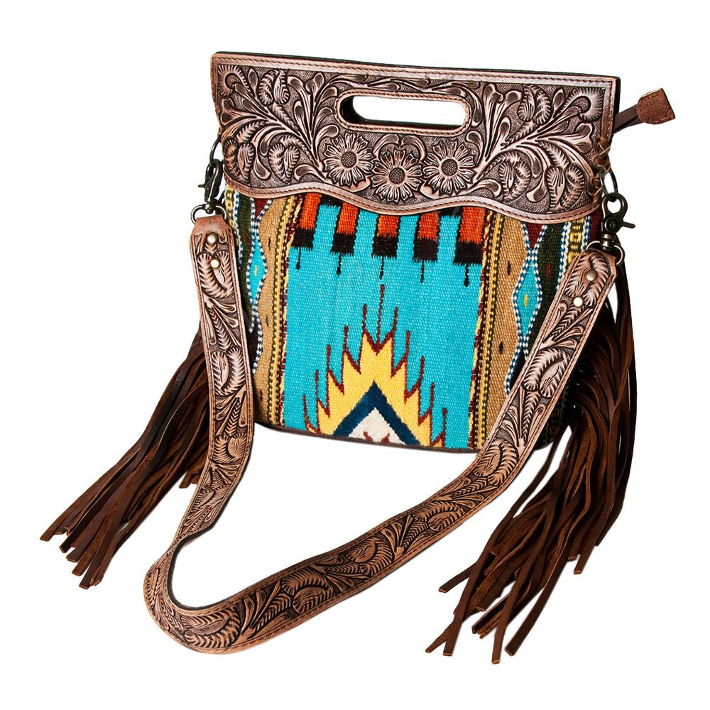 American Darling Hand-Tooled Saddle Blanket Genuine Leather Clutch