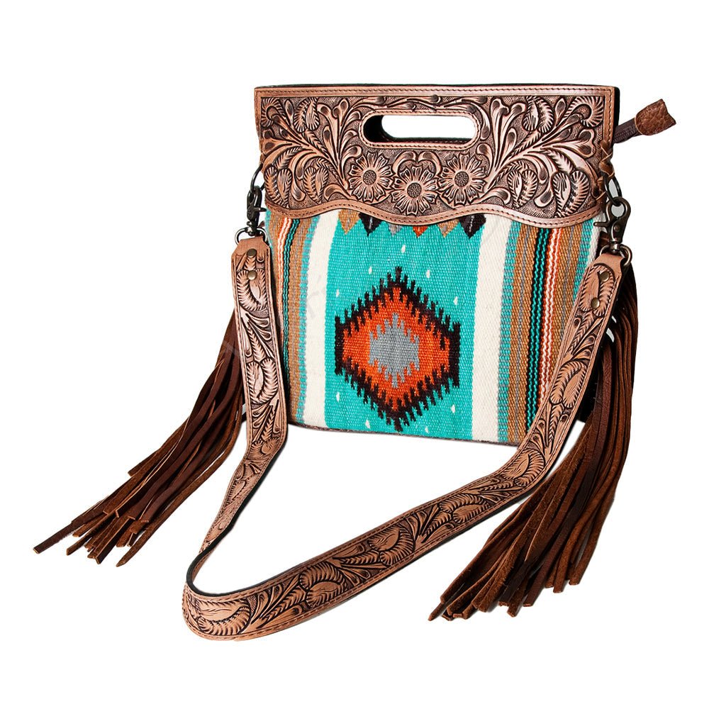 American Darling Hand-Tooled Saddle Blanket Genuine Leather Clutch