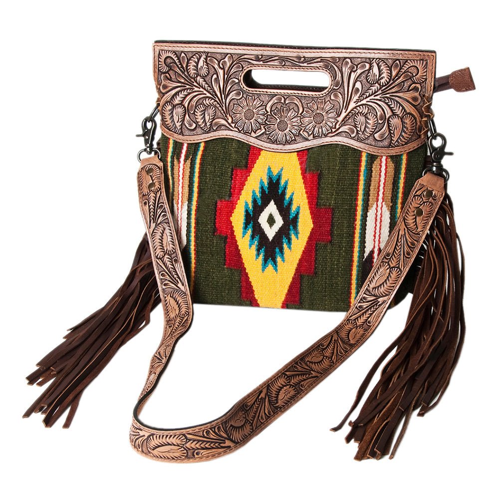 American Darling Hand-Tooled Saddle Blanket Genuine Leather Clutch