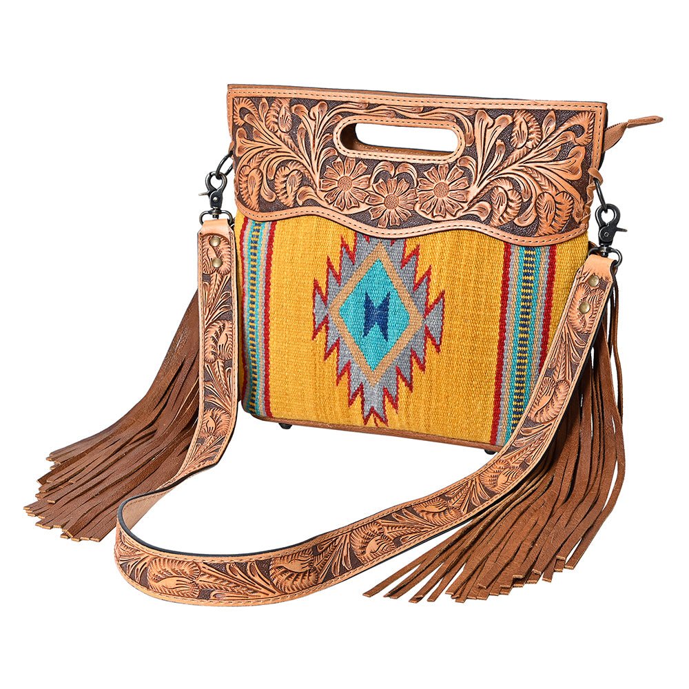 American Darling Hand-Tooled Saddle Blanket Genuine Leather Clutch