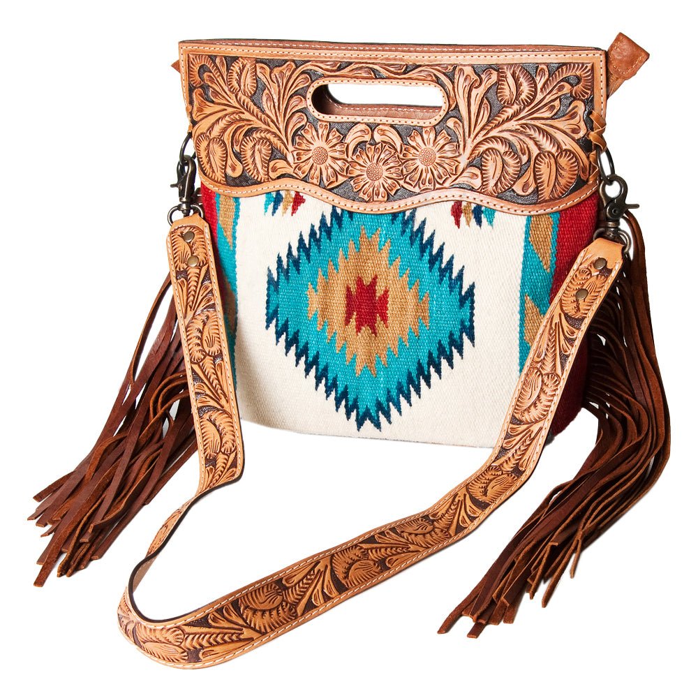 American Darling Hand-Tooled Saddle Blanket Genuine Leather Clutch
