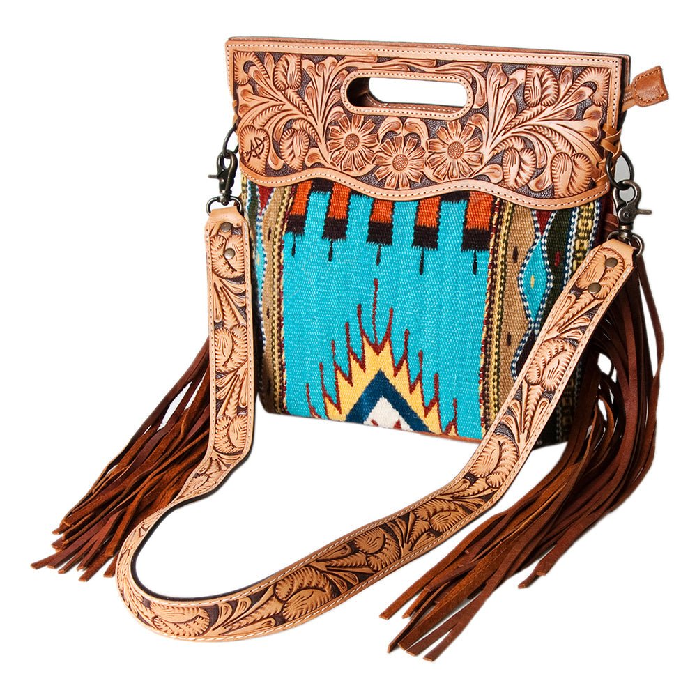 American Darling Hand-Tooled Saddle Blanket Genuine Leather Clutch