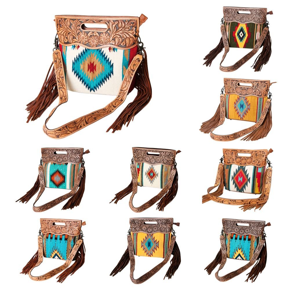 American Darling Hand-Tooled Saddle Blanket Genuine Leather Clutch