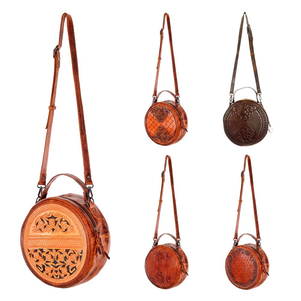 American Darling Hand-Tooled Genuine Leather Canteen Bag