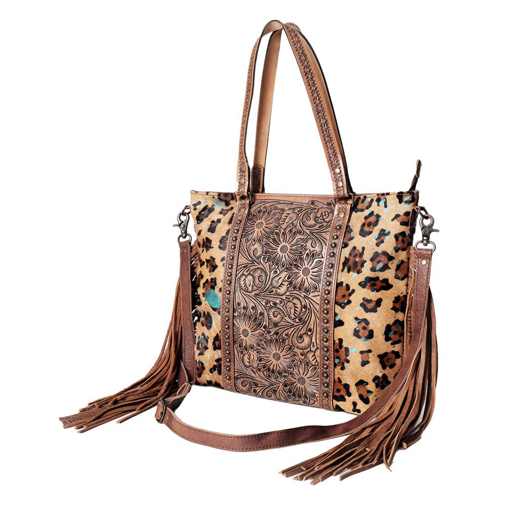 American Darling Hand-Tooled Hair-On Genuine Leather Tote