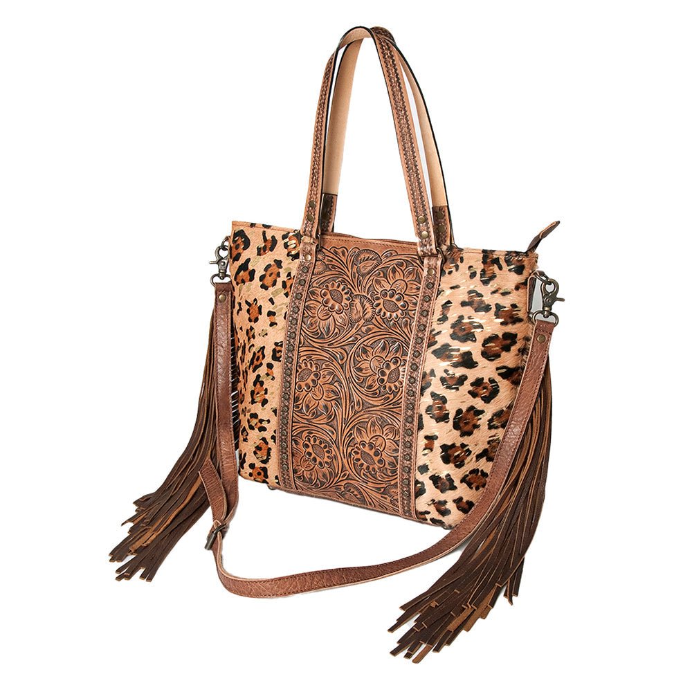 American Darling Hand-Tooled Hair-On Genuine Leather Tote