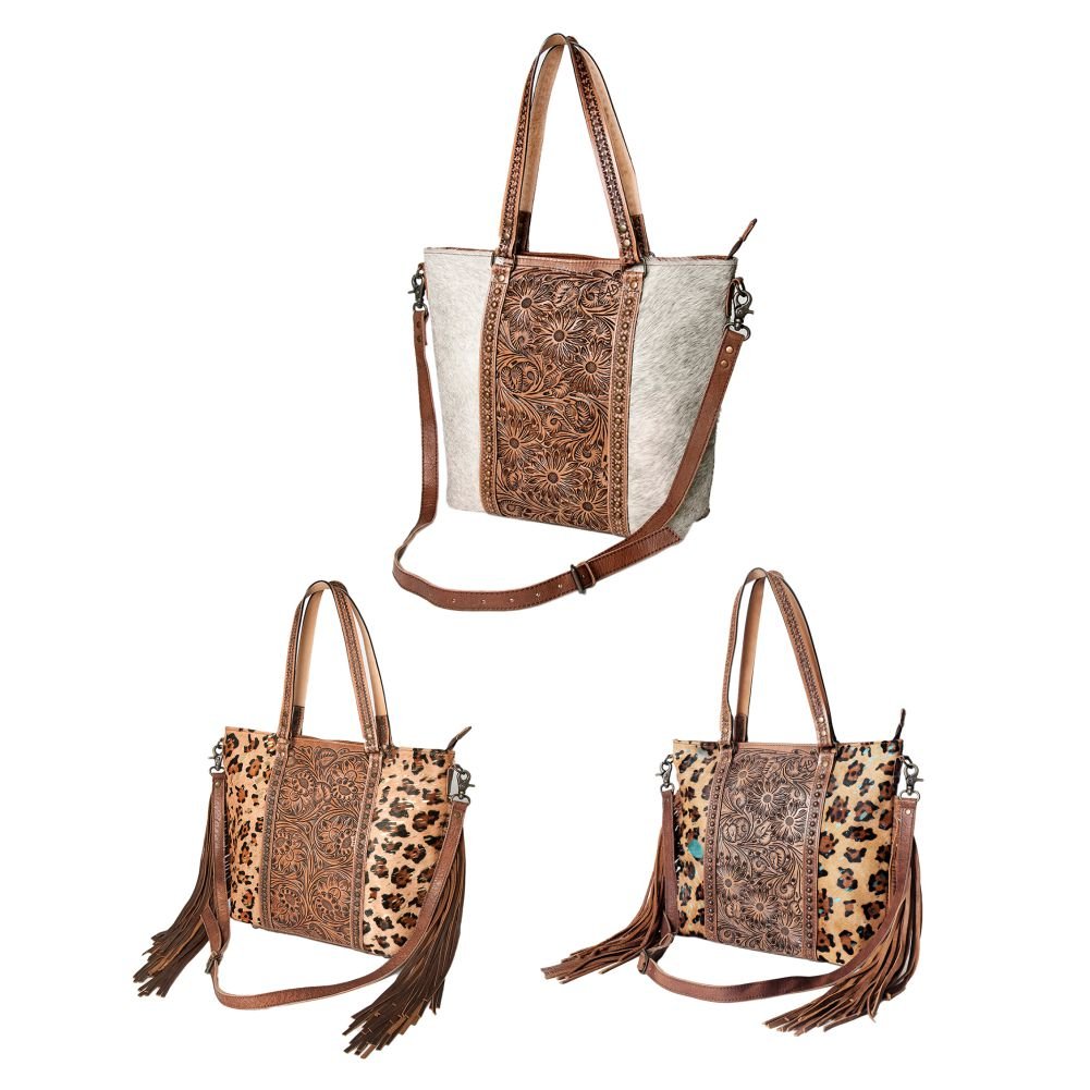 American Darling Hand-Tooled Hair-On Genuine Leather Tote