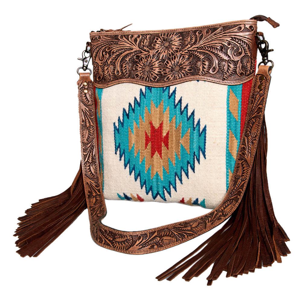 American Darling Signature Crossbody Hand Tooled Saddle Blanket Genuine Leather