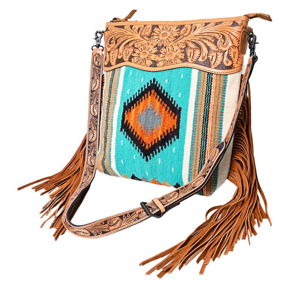 American Darling Signature Crossbody Hand Tooled Saddle Blanket Genuine Leather