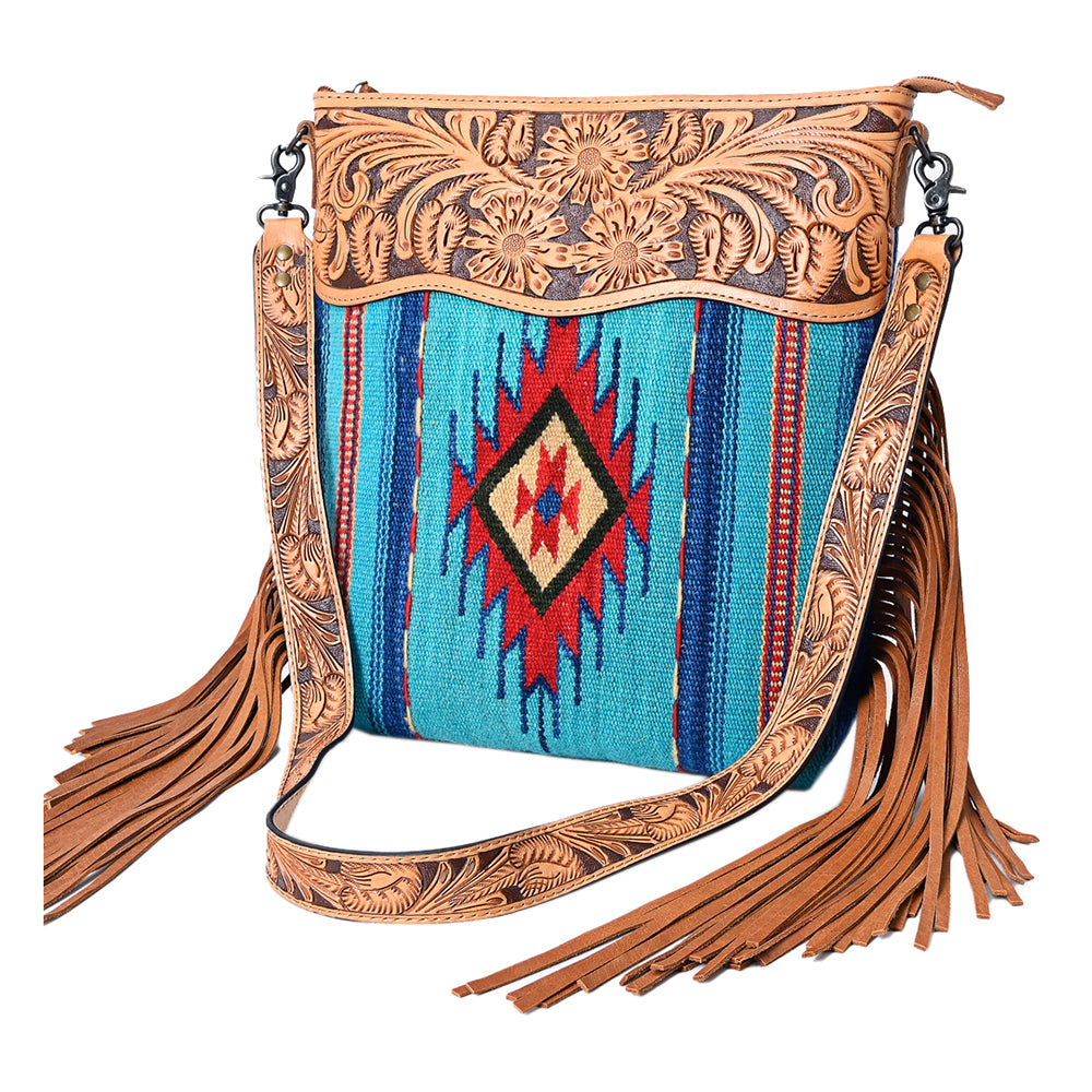 American Darling Signature Crossbody Hand Tooled Saddle Blanket Genuine Leather