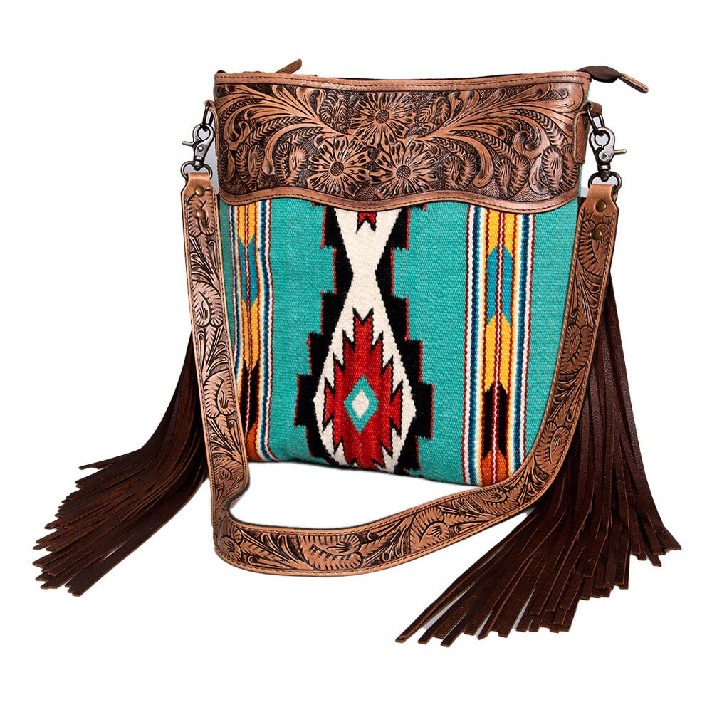 American Darling Signature Crossbody Hand Tooled Saddle Blanket Genuine Leather