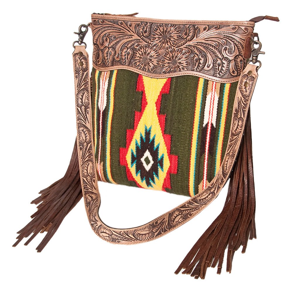 American Darling Signature Crossbody Hand Tooled Saddle Blanket Genuine Leather