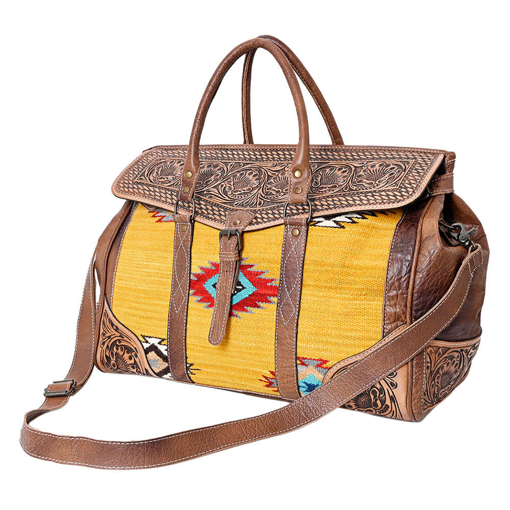American Darling Hand-Tooled Saddle Blanket Genuine Leather Duffel Bag