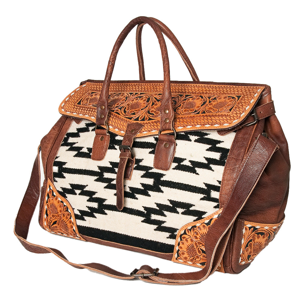 American Darling Hand-Tooled Saddle Blanket Genuine Leather Duffel Bag