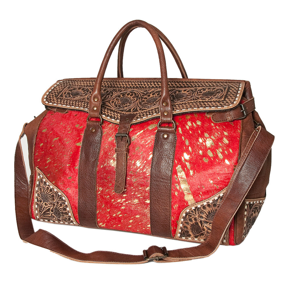 American Darling Hand-Tooled Saddle Blanket Genuine Leather Duffel Bag