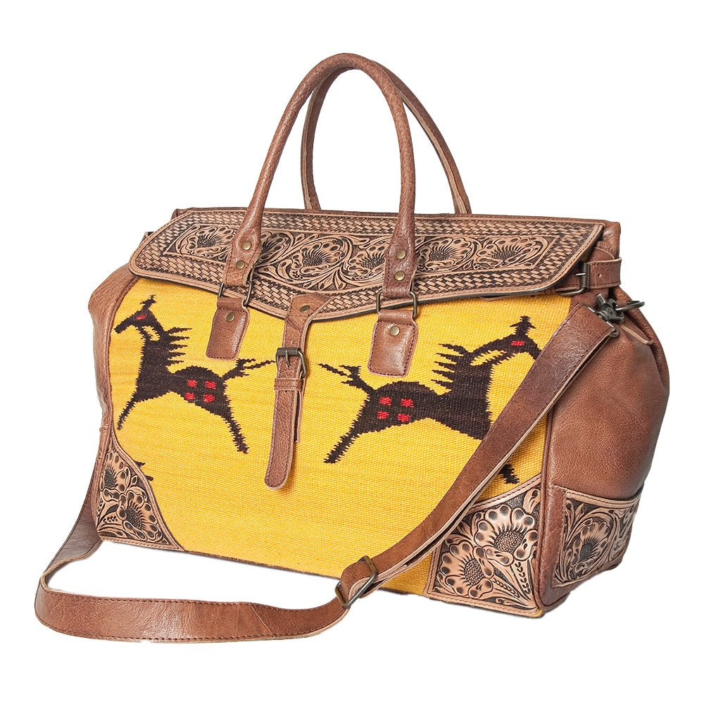 American Darling Hand-Tooled Saddle Blanket Genuine Leather Duffel Bag