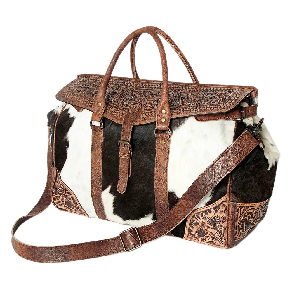 American Darling Hand-Tooled Saddle Blanket Genuine Leather Duffel Bag