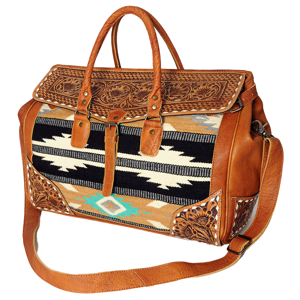 American Darling Hand-Tooled Saddle Blanket Genuine Leather Duffel Bag