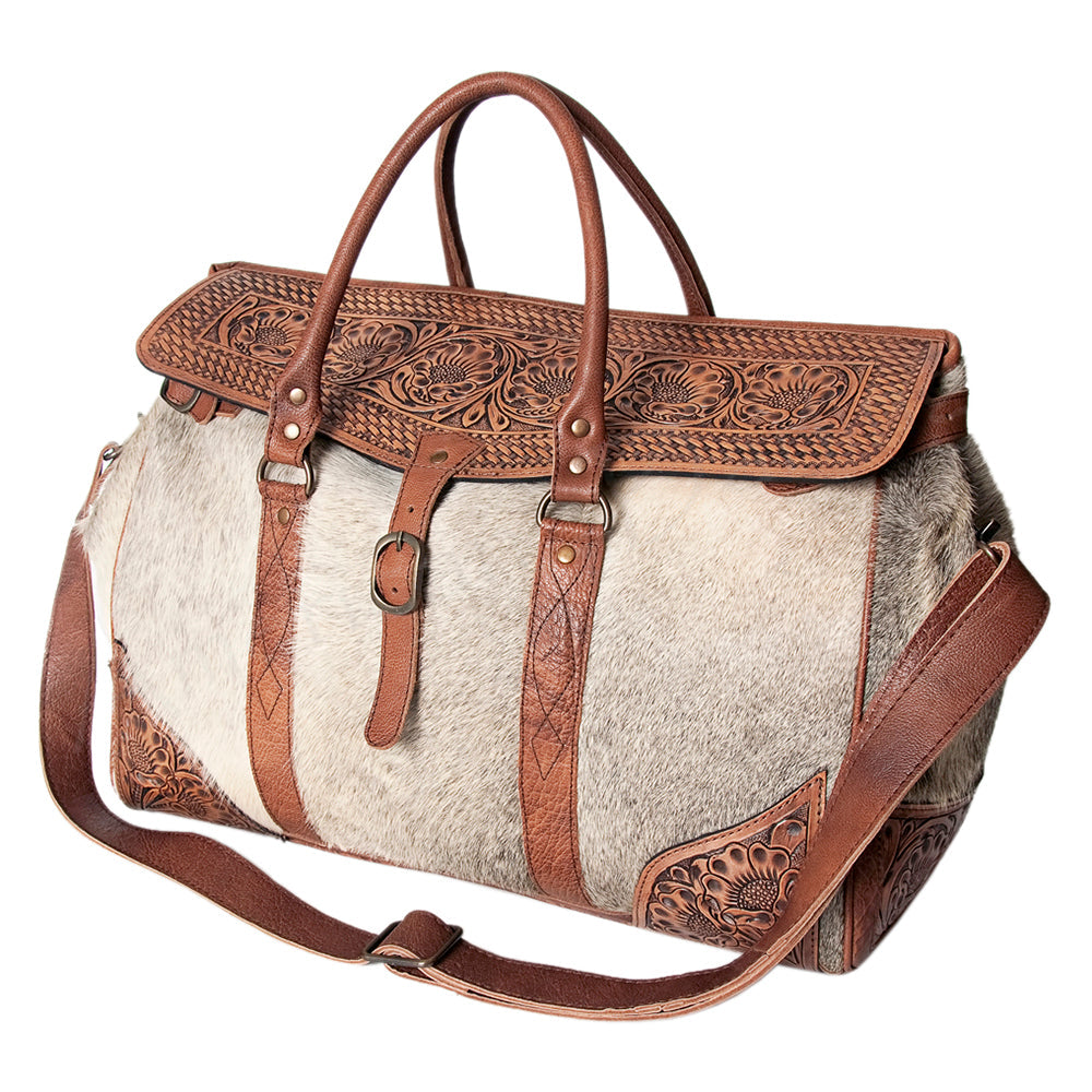 American Darling Hand-Tooled Saddle Blanket Genuine Leather Duffel Bag