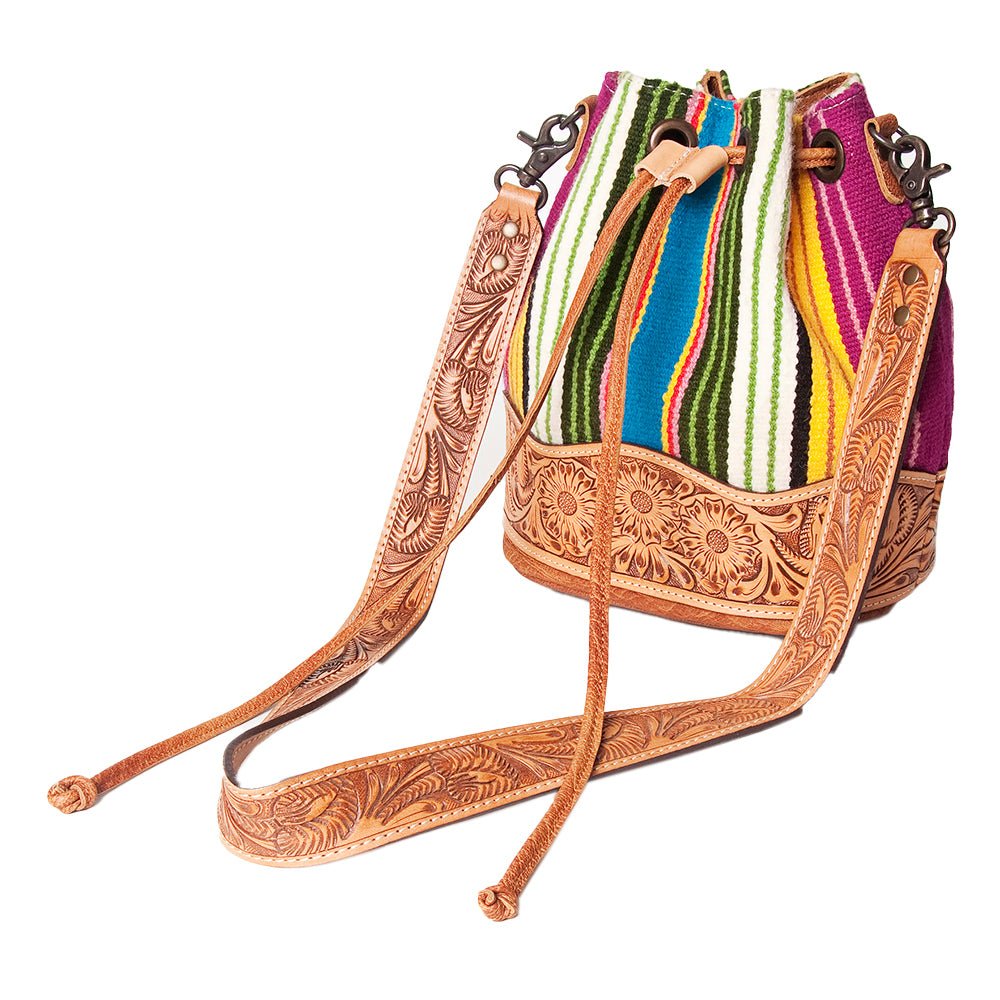 American Darling Hand-Tooled Saddle Blanket Leather Bucket Bag