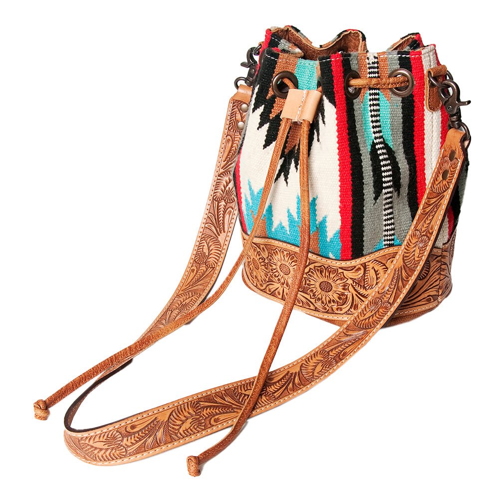 American Darling Hand-Tooled Saddle Blanket Leather Bucket Bag