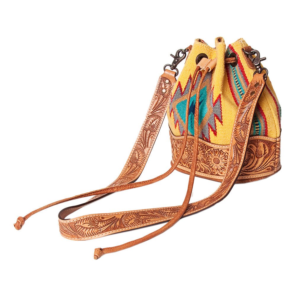 American Darling Hand-Tooled Saddle Blanket Leather Bucket Bag