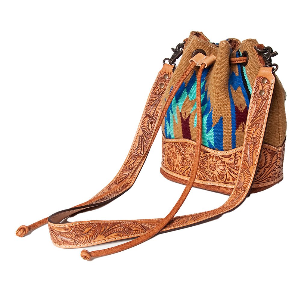 American Darling Hand-Tooled Saddle Blanket Leather Bucket Bag