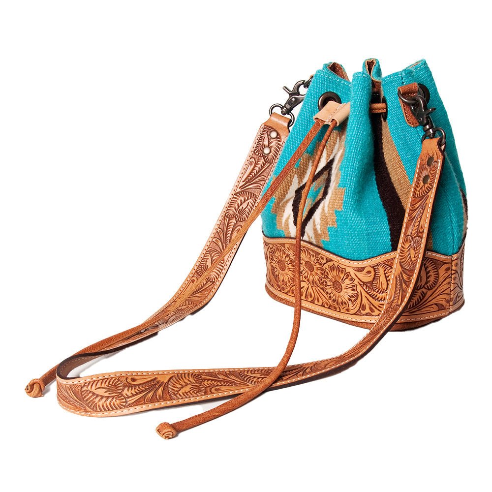 American Darling Hand-Tooled Saddle Blanket Leather Bucket Bag