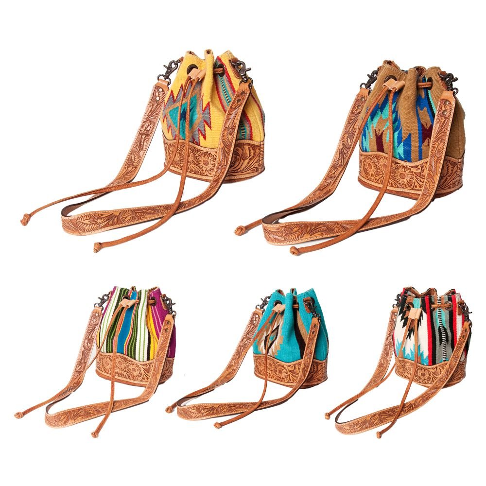 American Darling Hand-Tooled Saddle Blanket Leather Bucket Bag