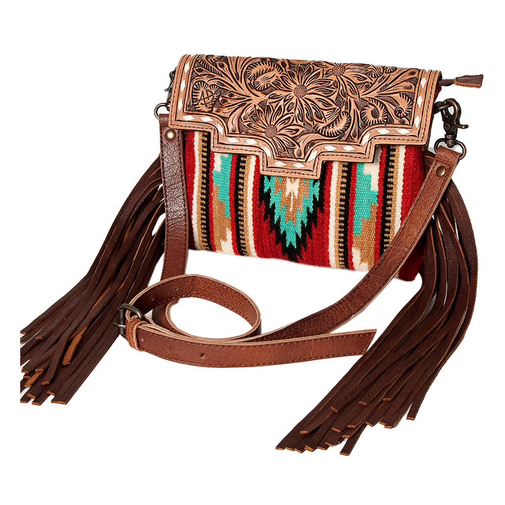 American Darling Crossbody Hand Tooled Saddle Blanket Genuine Leather