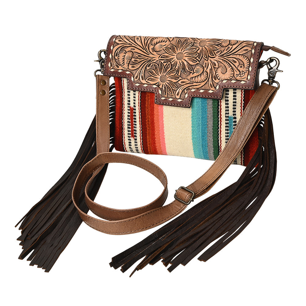 American Darling Crossbody Hand Tooled Saddle Blanket Genuine Leather