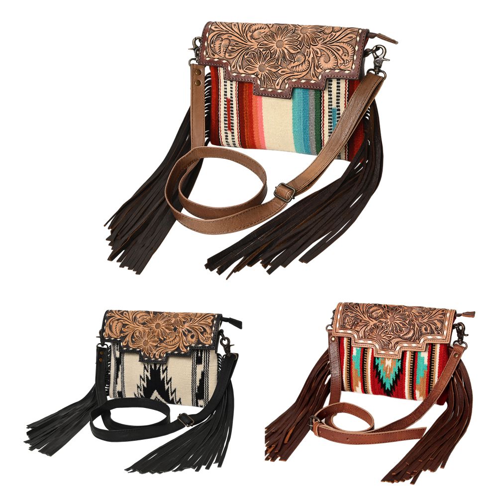 American Darling Crossbody Hand Tooled Saddle Blanket Genuine Leather