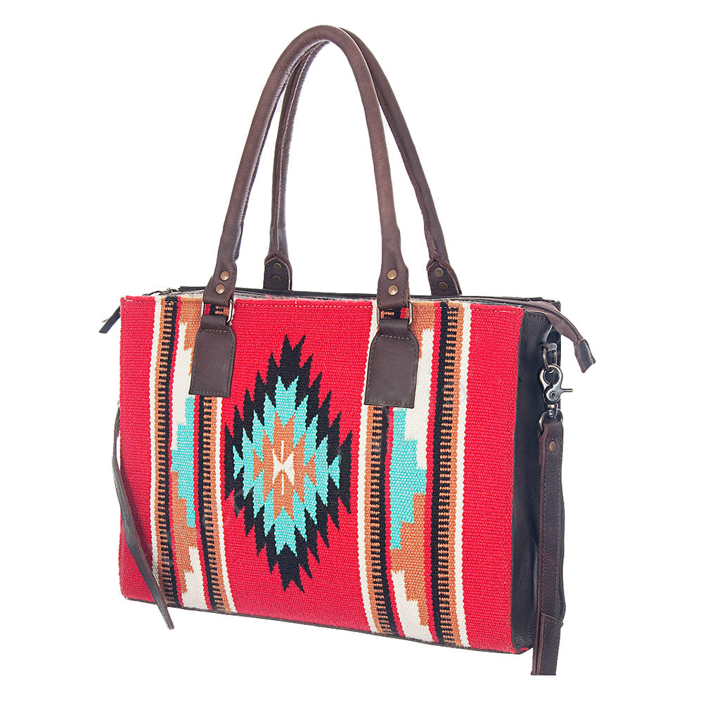 American Darling Tote Saddle Blanket Fabric Genuine Leather Western Women Bag Handbag Purse | for College Casual Travel Bags
