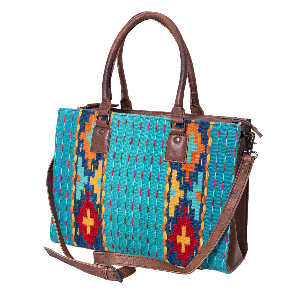 American Darling Tote Saddle Blanket Fabric Genuine Leather Western Women Bag Handbag Purse | for College Casual Travel Bags